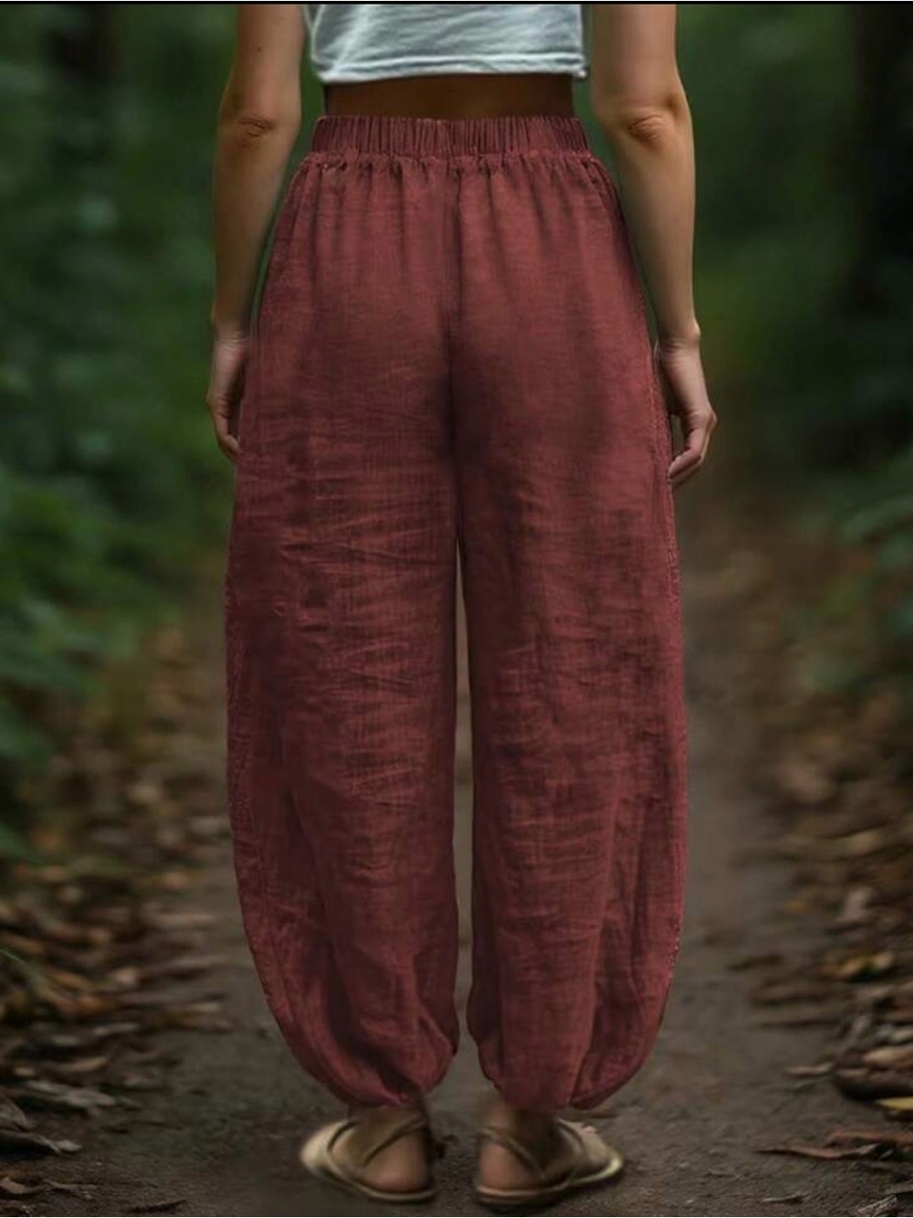 NWOT Relaxed Drawstring Linen blend Harem Pants - Rust - Size M - Picture 2 of 3